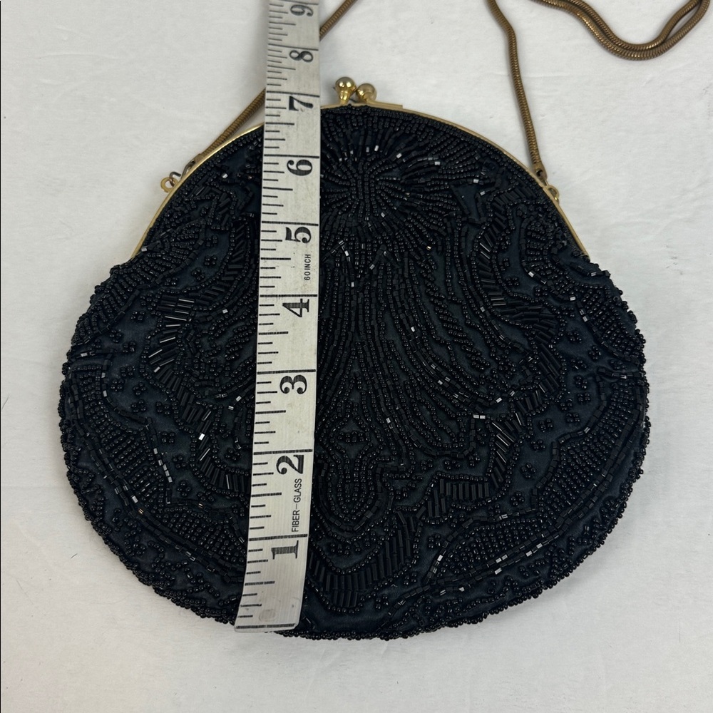 Vintage Black Silk Beaded Kiss Lock Clutch Purse - Picture 10 of 12